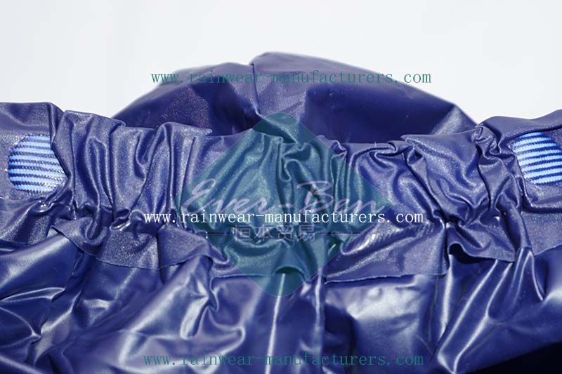 Blue plastic rain jacket elastic hood